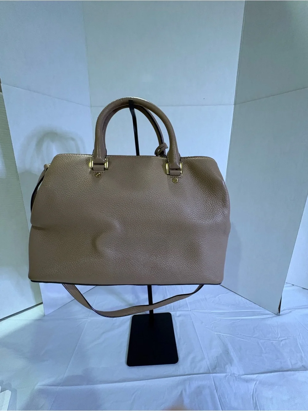 Michael Kors Taupe Pebbled Leather Shoulder Tote with Gold Hardware